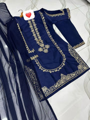 Blue Sequin Embroidered 3-Piece Suit for Eid & Weddings