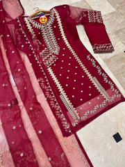 Maroon Embroidered 3-Piece Suit for Women 5.0