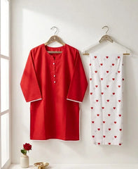 Trending 2 Pcs Women's Stitched Cotton heart style Shirt And Printed Trouser