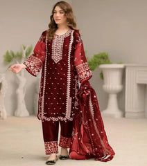 Maroon Embroidered 3-Piece Suit for Women 5.0